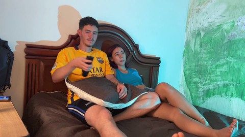 Watching TV with my stepsister turns into a hot blowjob session