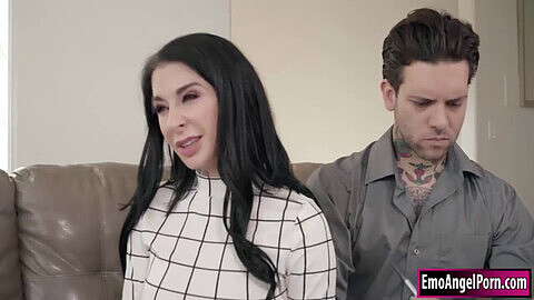 Tattooed wife Joanna Angel and babysitter Elsa Jean get pounded by lucky husband in wild threesome