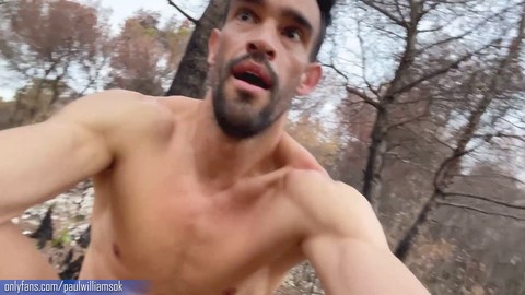 Risky nude hike leads to wild outdoor fun for hung twink Paul Williams