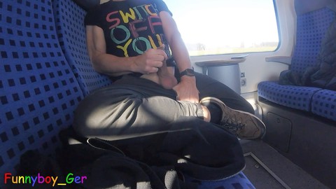 Gay public masturbation, jerk off, public train