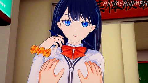 Anime girl remove dress, standing, rikka