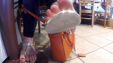 Teen in flip-flops gets a hot facial at the coffee shop