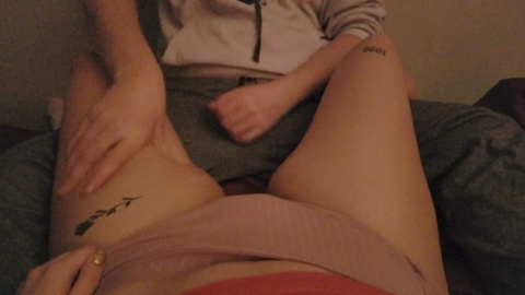 Father sensually caresses teen's thighs under her panties