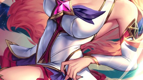 Ahri, la volpe sensuale, affronta la sfida di masturbarsi in una sessione JOI hentai di League of Legends