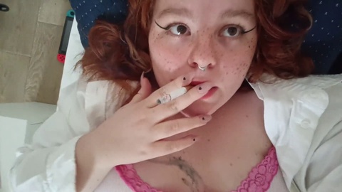 Smoking teen experiences multiple orgasms followed by a massive facial cumshot