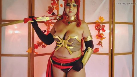 Pyrrha Nikos cosplay busty babe swallows cum in anime-themed scene!