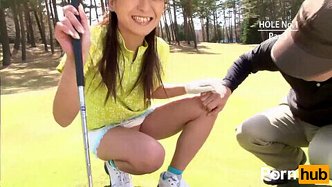 Young japanese schoolgirl little, japanese golf, japanese public