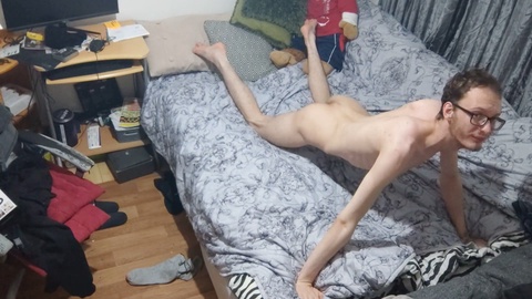 Gay legs spread wide, skinny tall, body stretch