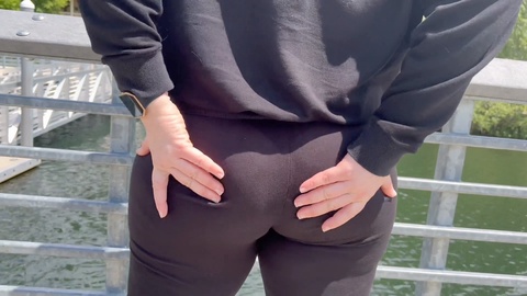 Curvy Kittywife flaunts her massive booty with visible panty lines (VPL) at the public dock