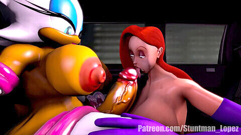 Rouge the Bat takes a wild ride on a huge cock in public