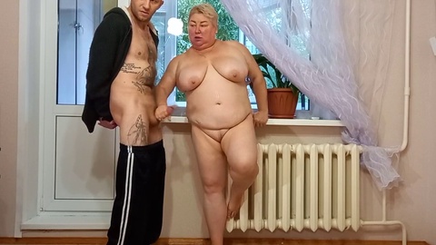 Big natural tits, amateur mom handjob, sucking dick