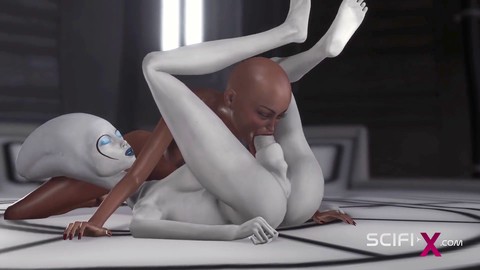 Gorgeous extraterrestrial female enjoys sensual playtime with a stunning ebony nymph aboard the space station