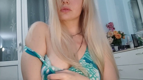 Solo squirt, going knuckle deep, blonde big tits