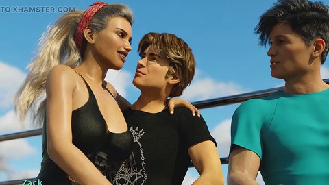 Aventura animada caliente en trío con Misskitty2k en un traje de negocios y traje de baño