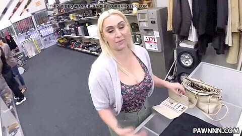 Blonde bombshell Nina Kayy sells a firearm for some steamy action at XXX Pawn