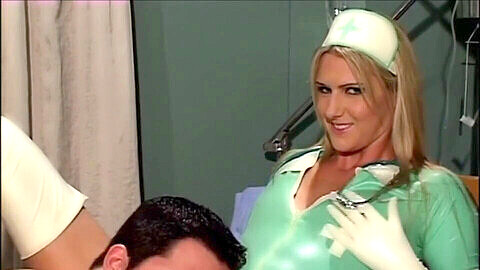 Scene four of "Spandex Nurses" (2004) - Kris Slater and Ashley Long in a wild anal sex encounter at the doctor's office