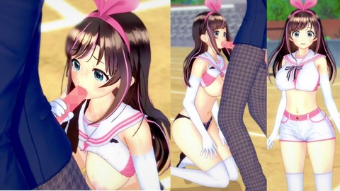 Erotisches 3DCG-Anime-Video von Kizuna AI, der vollbusigen Vtuberin, die sich leidenschaftlich liebt und einen verführerischen Blowjob im Koikatsu! Hentai-Spiel gibt.