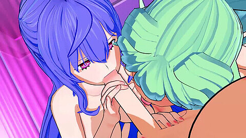 Hentai 3D Hyperdimension Neptunia - Futa Yellow Heart, Iris Heart et Green Heart baisent en trio et se font remplir de sperme