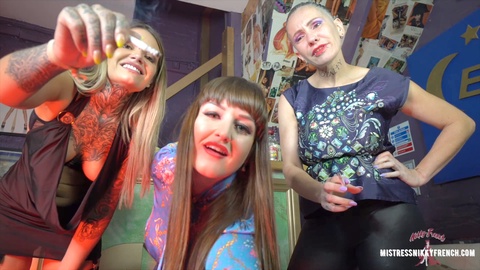 Dominant trio of women humiliate you by making you indulge in their smoke, hash, and saliva