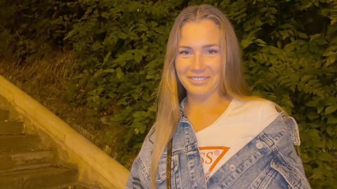 Naughty blonde Mary Rock gives an amazing public blowjob on the streets of Budapest