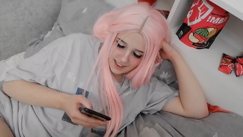 Pink hair, script, beautiful girl