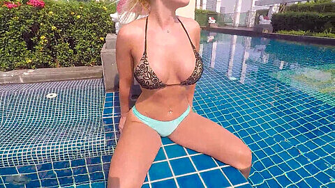Blonde Bombshell Makes Me Cum in a Public Pool!