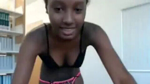 Library webcam, ebony teen, black