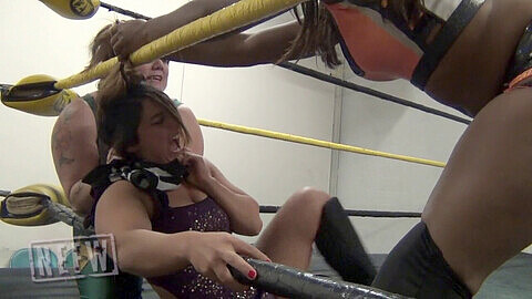 Athena & Mickie Knuckles dominate Jenny Rose in a wild 2-on-1 wrestling match (NEFW - 426)