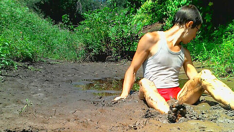 Dirt, naked, mud bath