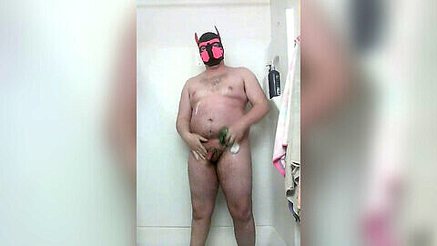 Young chubby bear naked, gay public shower, asian bear shower