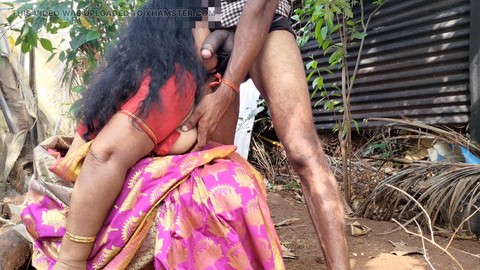 Indian village setting, mother gets laid in the garden