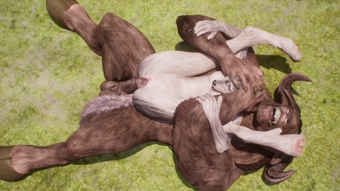 Der Minotaurus vögelt die behaarten Löcher des Wolfsmädchens in intensiver 3D-Furry-Hentai-PoV-Aktion.