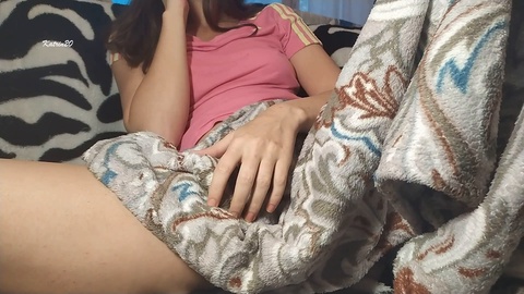 Naughty 18-year-old explores her tight pussy while her parents are home