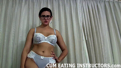 Kneely Morgan dominates her sub as she watches him eat his own cum in CEI