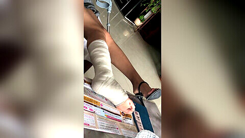 Hurt foot, bandage, injured foot