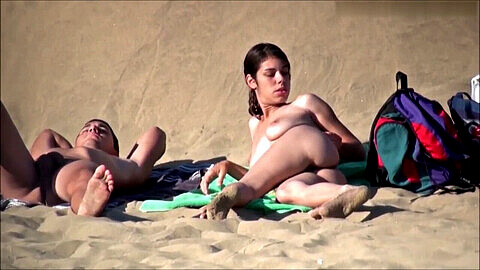 Nudist couple, nudist, beach handjob