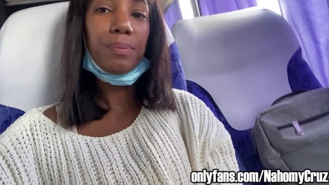 Hot ebony girl masturbates on public bus