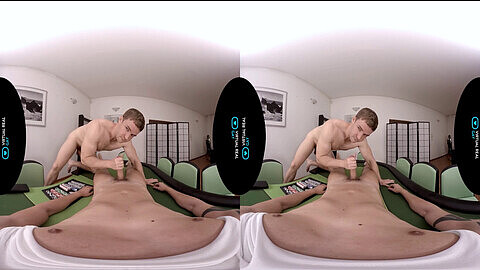 Virtual reality, gay blowjob, gay twink