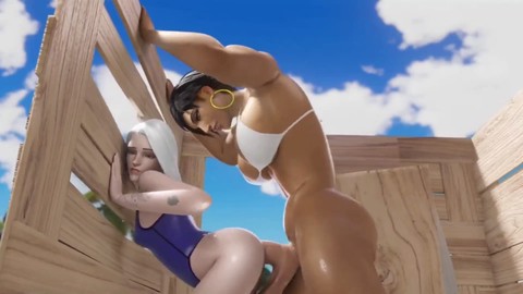 Overwatch Pharah shows no mercy to Mei and Ashe in intense flash and hard fuck session