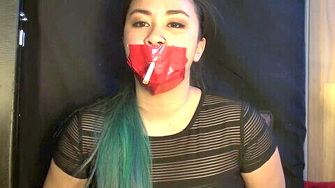 MissDeeNicotine forced to smoke through duct tape (uncut version)