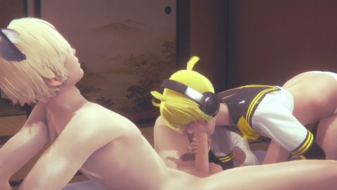Voluptuous Len from Vocaloid indulges in passionate oral and doggie-style action - Sensational encounter of crossdressing Asian manga character in explicit gay adventure