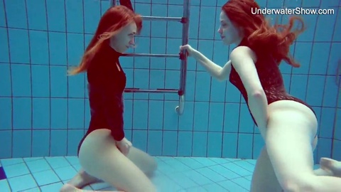 Diana Zelenkina and Simonna, stunning brunettes having a sensual poolside experience