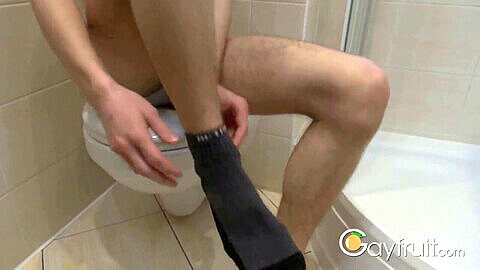 Steamy bathroom play: Twinks enjoy hot shower and steamy self-pleasure on the toilet