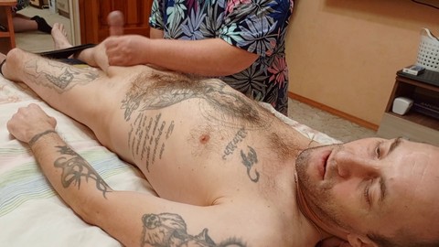 Mother-in-law gives a back massage and ends with a handjob
