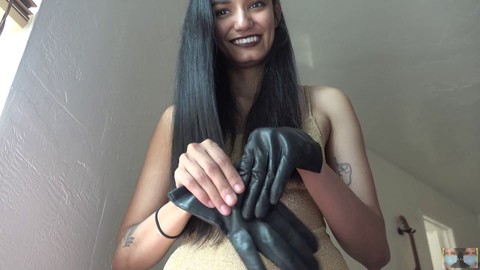 Viva Athena playfully tries on leather gloves - Safe for work?