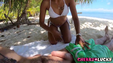 Blowjob in the wilderness on a deserted island