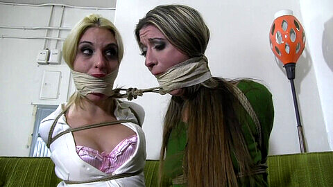 Double ball gag, lesbian bondage, schoolgirl bondage