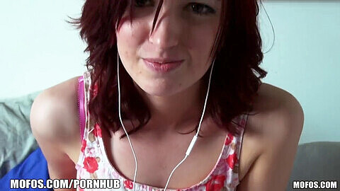 Naughty redheaded babe Alana Rains gets caught on her neighbor's hidden cam while camming