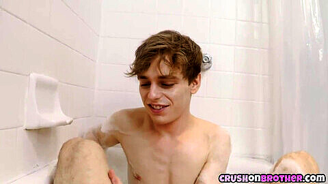 Adorable blond stepbrother gets raw and wild in the tub