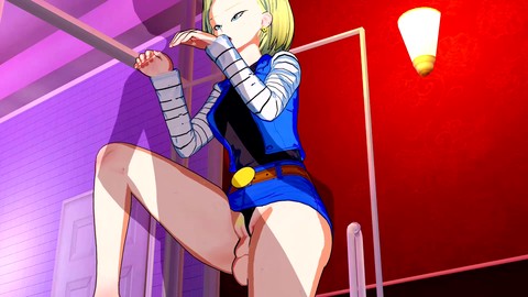 Android 18 from Dragon Ball Z gives a footjob and receives a standing creampie in 3D hentai